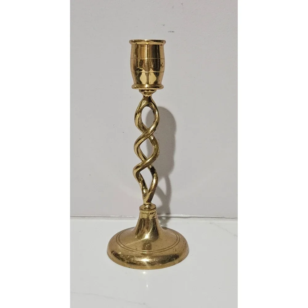 Vintage Brass Barley Twist Candlestick Holder Open Spiral Taper Candle Stand